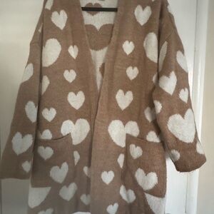 Maeve Tan and White Heart Cardigan